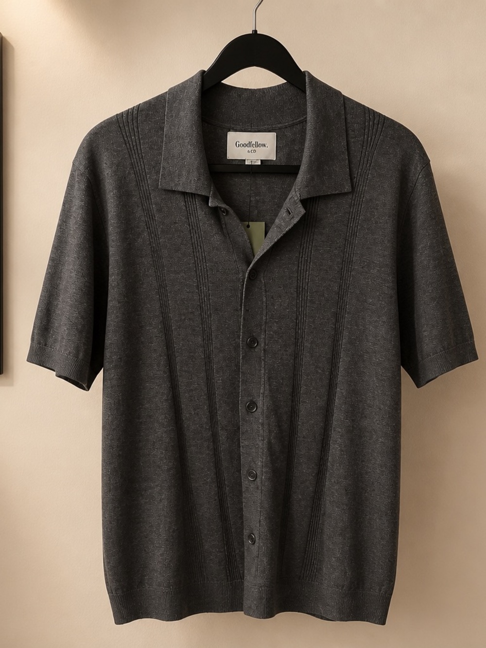 Goodfellow & Co Charcoal Short-Sleeve Button-Down Knit Shirt